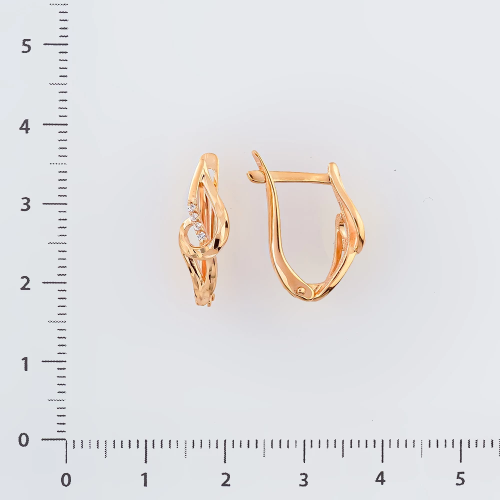 Серьги с фианитом из красного золота 585 пробы