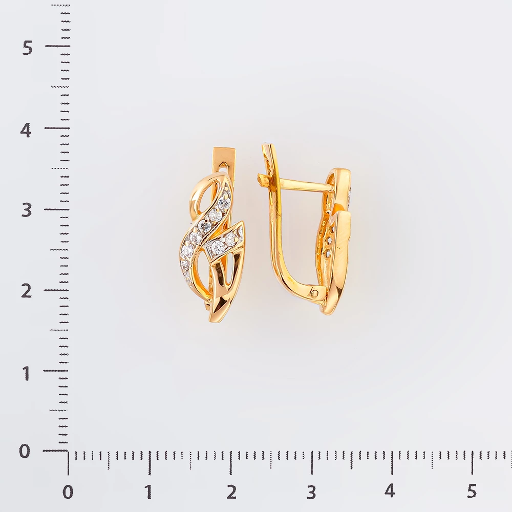 Серьги с фианитом из красного золота 585 пробы