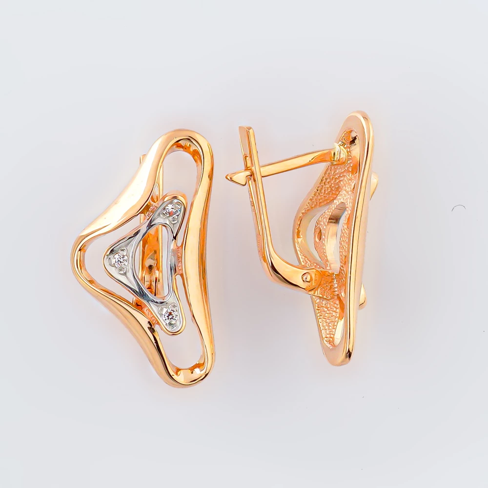 Серьги с фианитом из красного золота 585 пробы