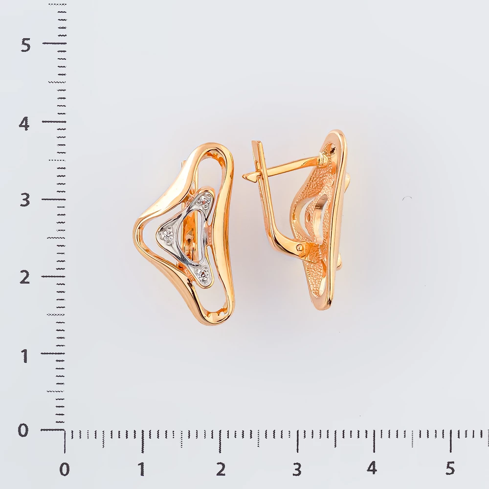 Серьги с фианитом из красного золота 585 пробы