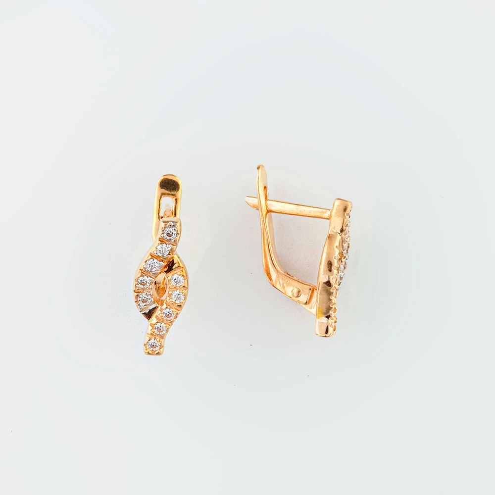 Серьги с фианитом из красного золота 585 пробы