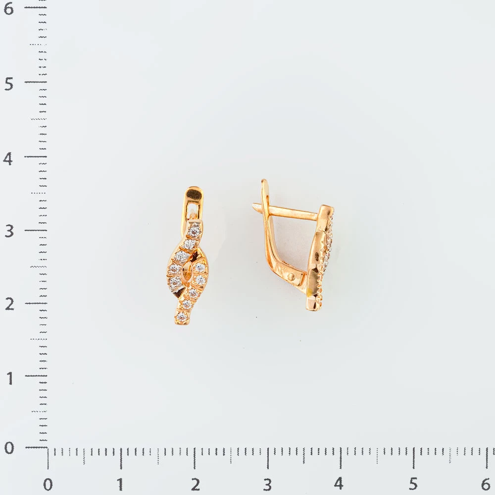 Серьги с фианитом из красного золота 585 пробы