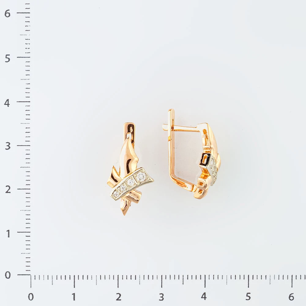 Серьги с фианитом из красного золота 585 пробы