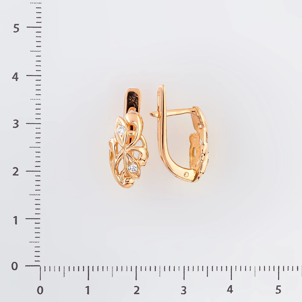 Серьги с фианитом из красного золота 585 пробы