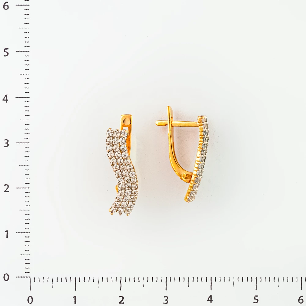 Серьги с фианитом из красного золота 585 пробы