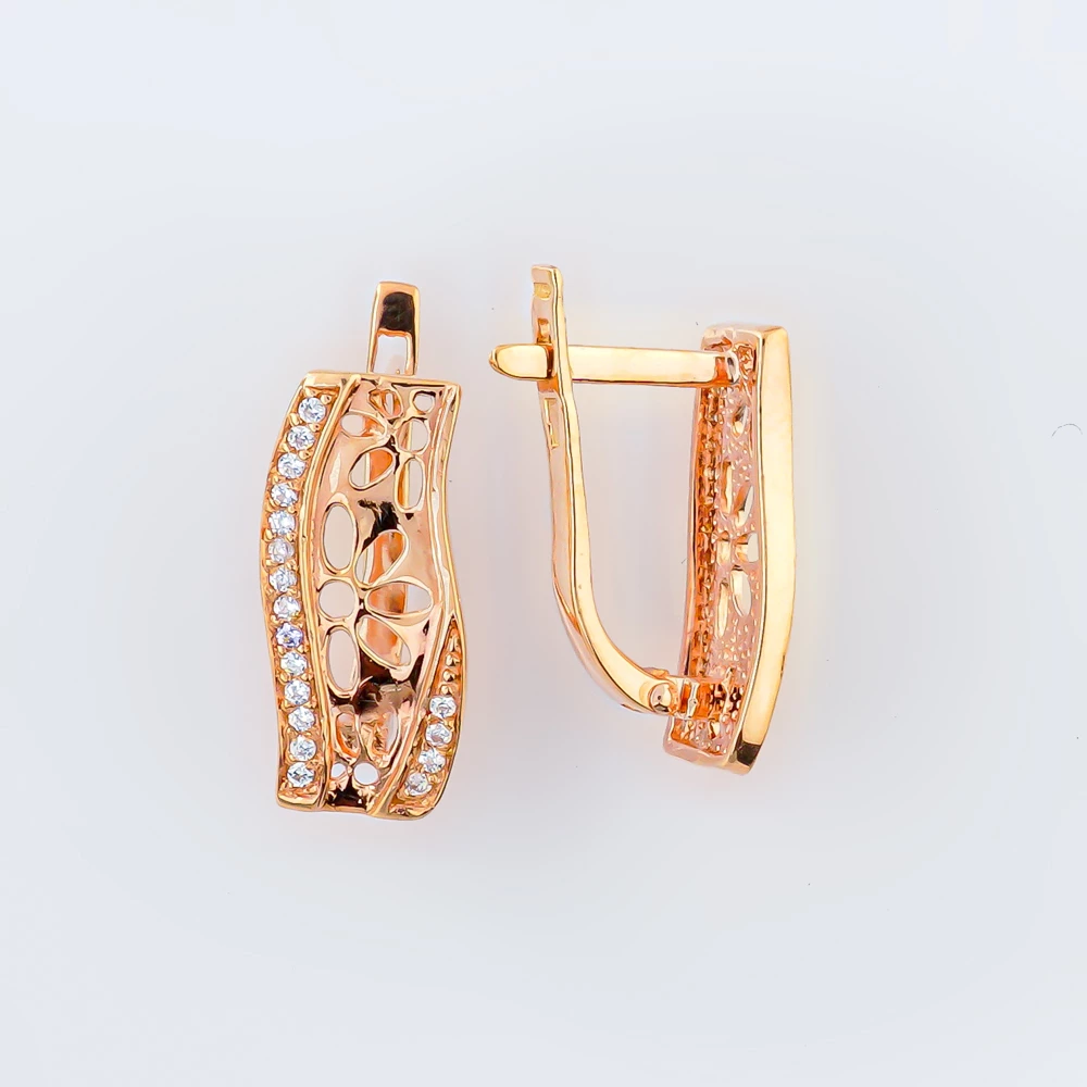 Серьги с фианитом из красного золота 585 пробы