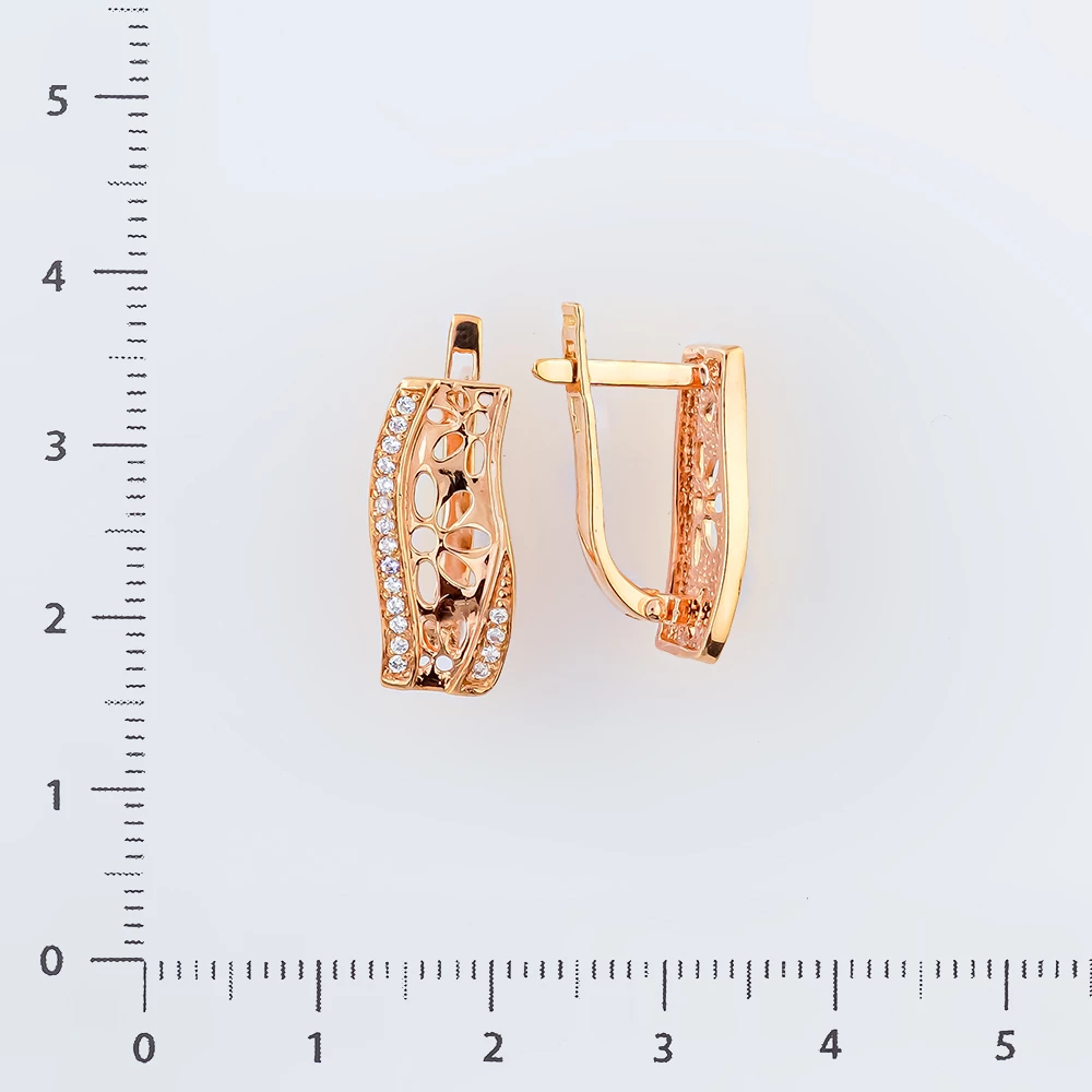 Серьги с фианитом из красного золота 585 пробы