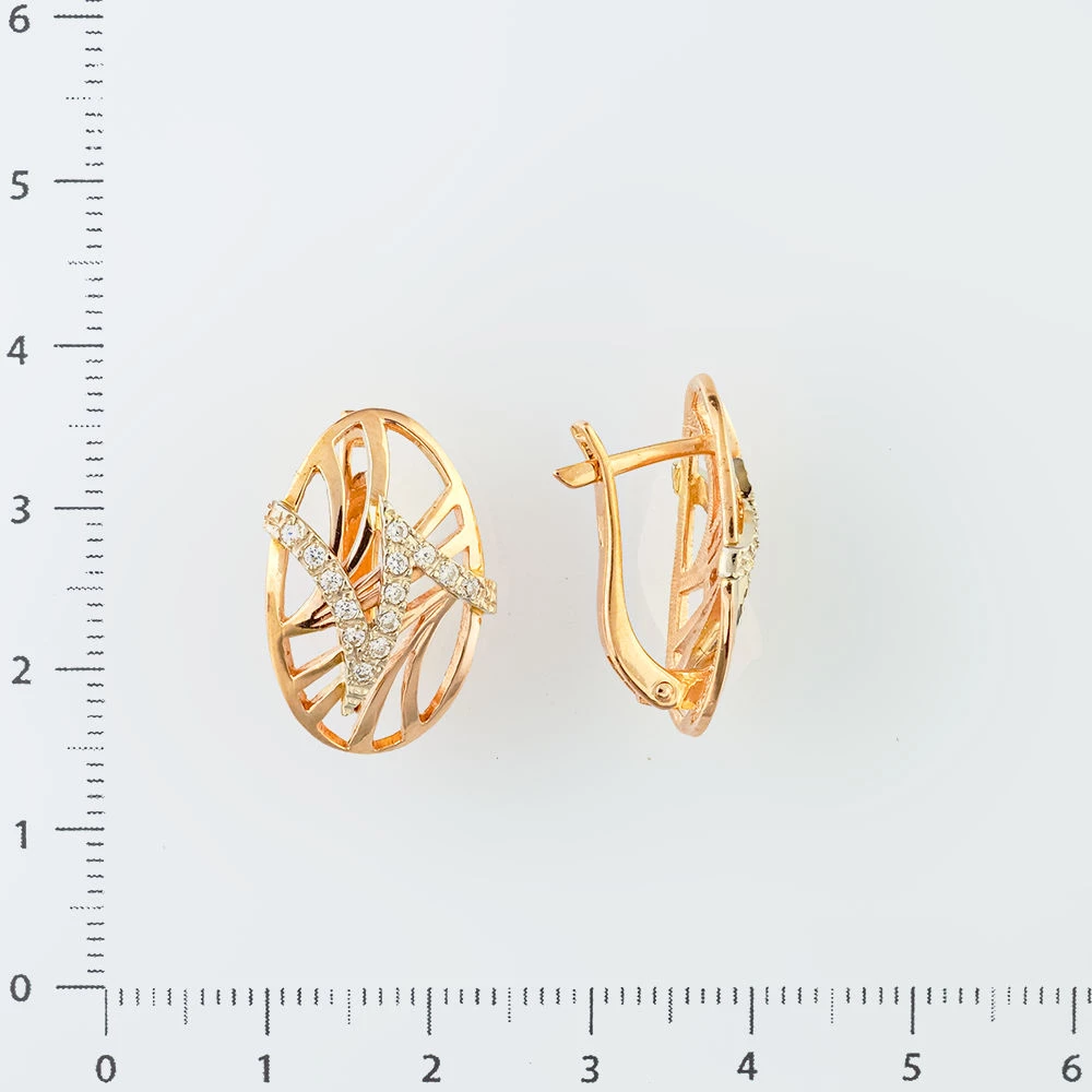 Серьги с фианитом из красного золота 585 пробы