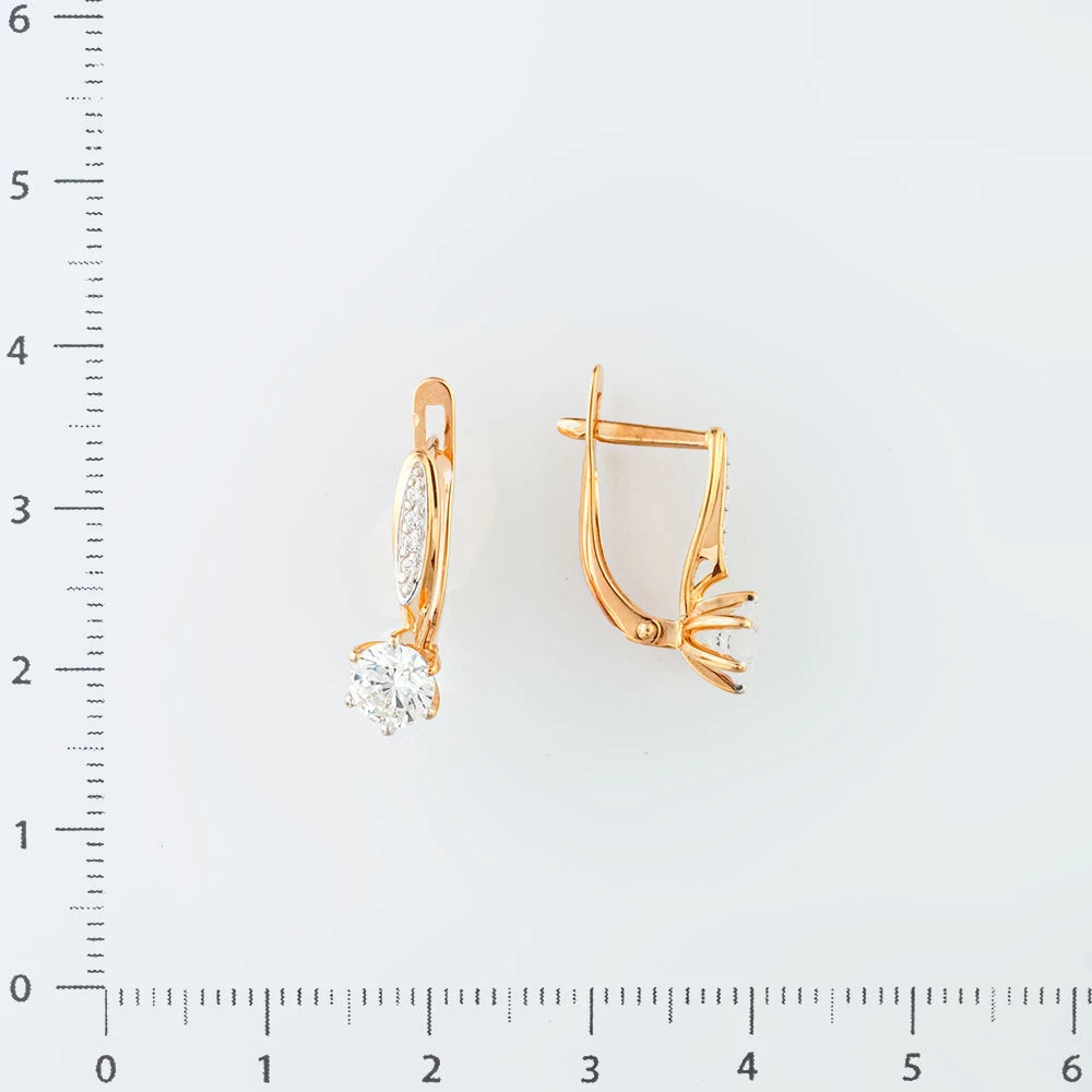 Серьги с фианитом из красного золота 585 пробы