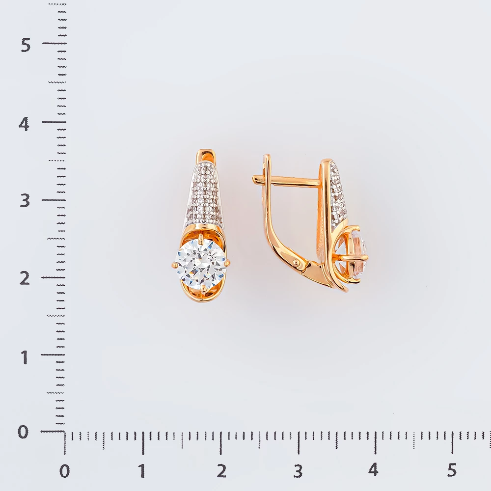 Серьги с фианитом из красного золота 585 пробы