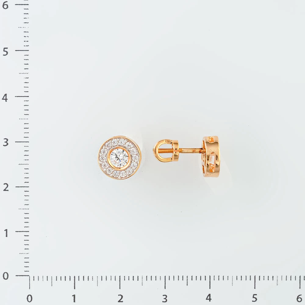 Серьги с фианитом из красного золота 585 пробы