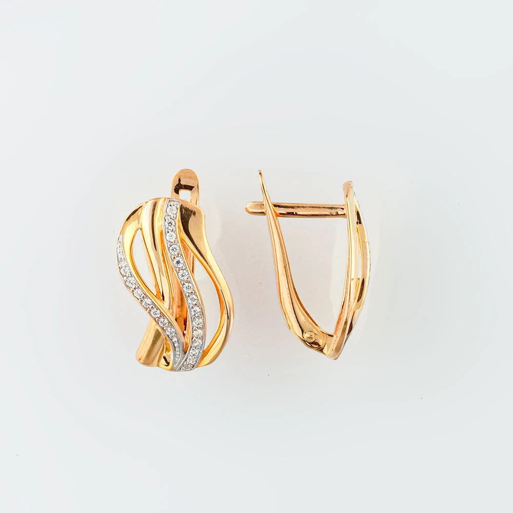 Серьги с фианитом из красного золота 585 пробы