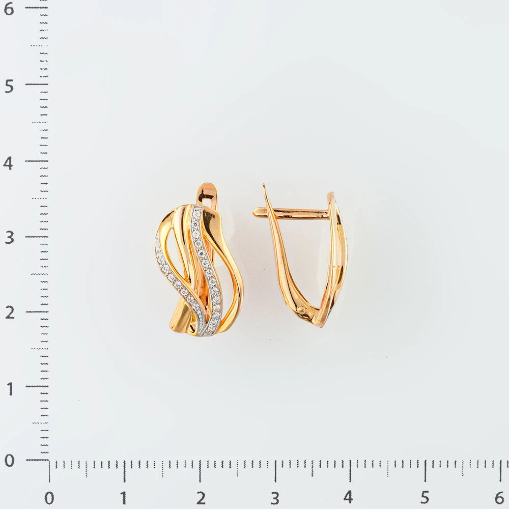 Серьги с фианитом из красного золота 585 пробы