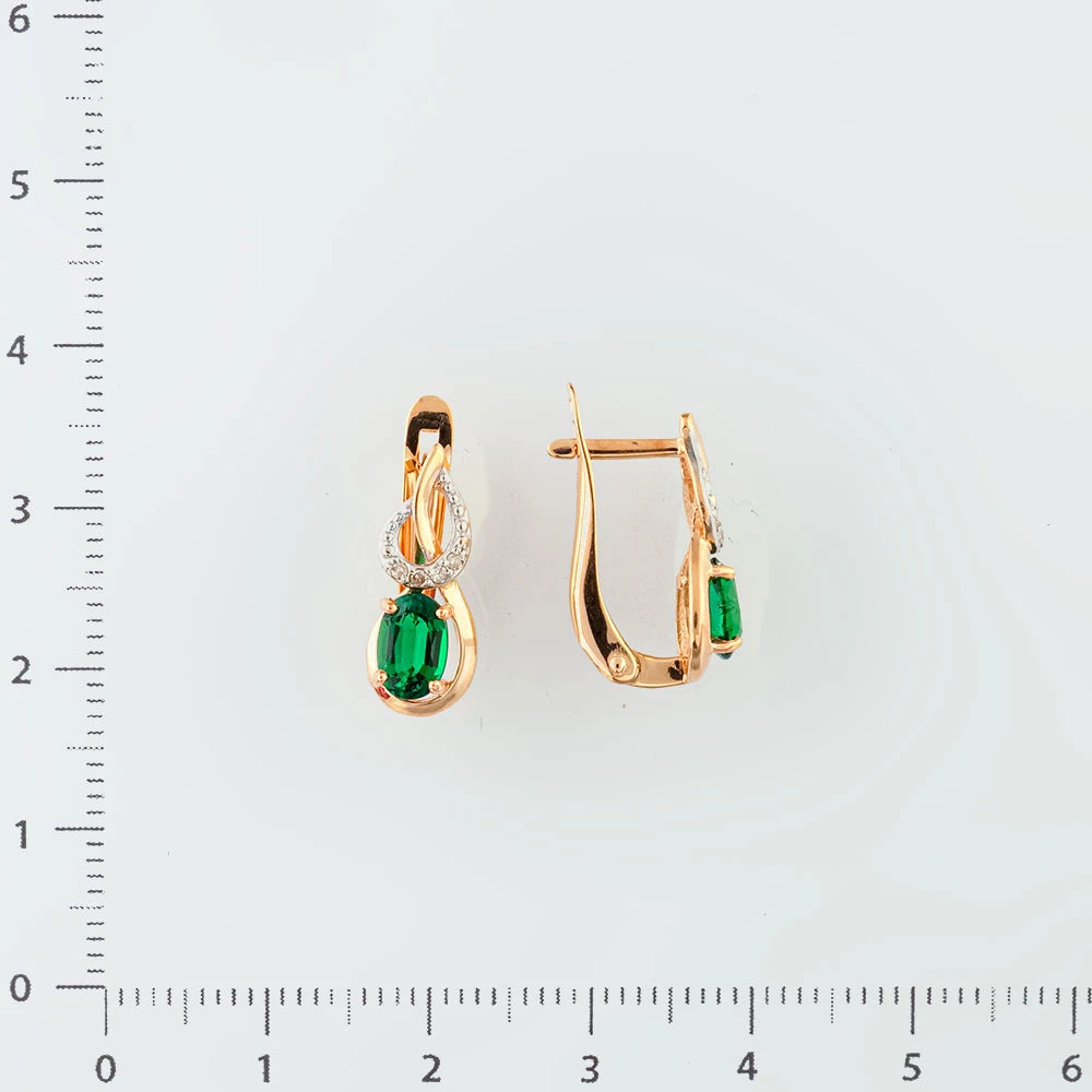 Серьги с изумрудом синтетическим из красного золота 585 пробы