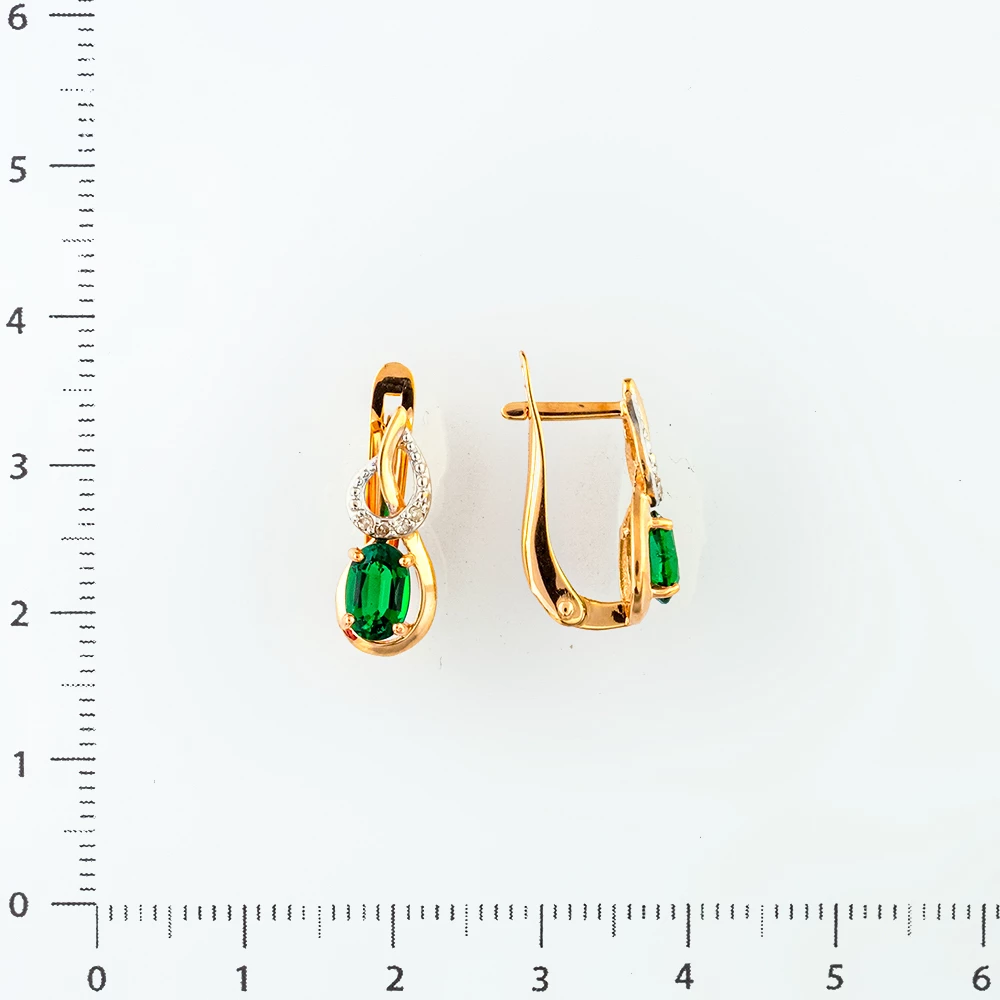 Серьги с изумрудом синтетическим из красного золота 585 пробы