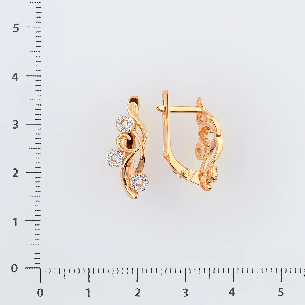 Серьги с фианитом из красного золота 585 пробы
