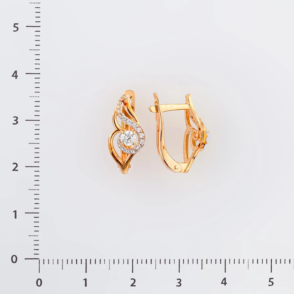Серьги с фианитом из красного золота 585 пробы