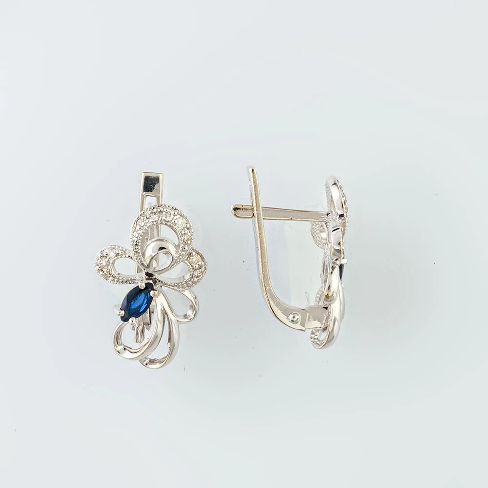 Серьги с сапфиром из белого золота 585 пробы