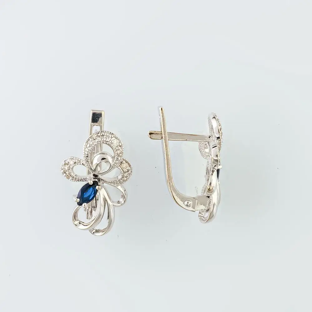 Серьги с сапфиром из белого золота 585 пробы 1