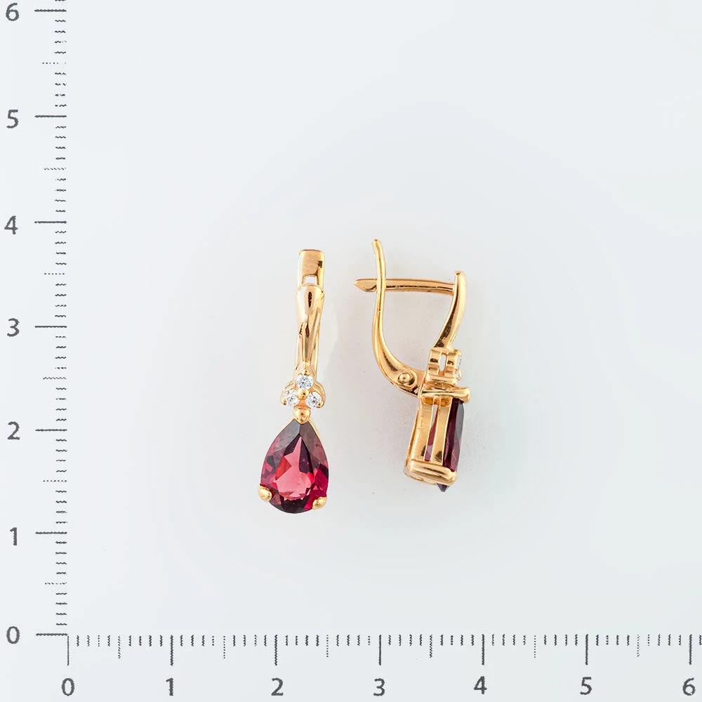 Серьги с гранатом из красного золота 585 пробы
