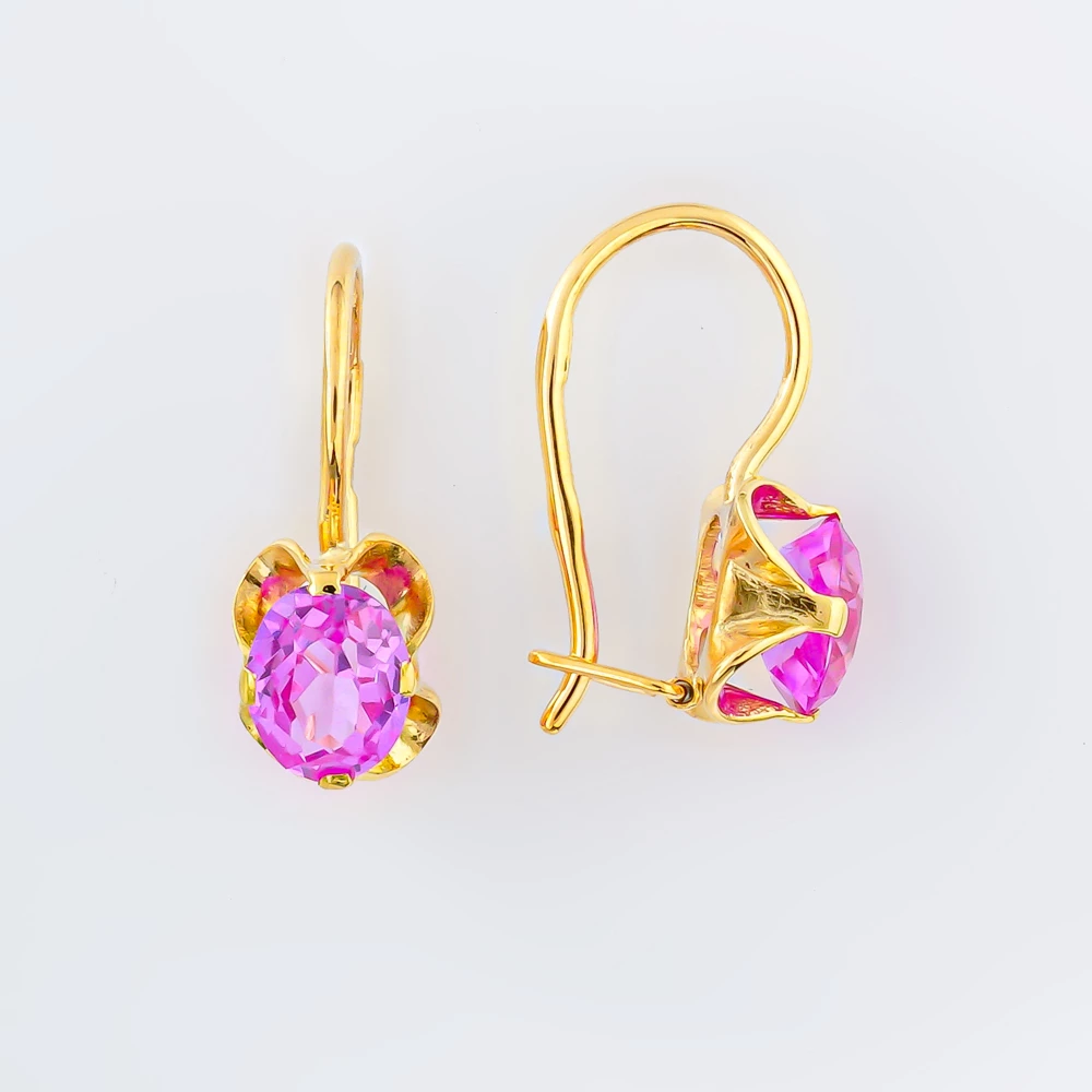 Серьги с фианитом из желтого золота 750 пробы