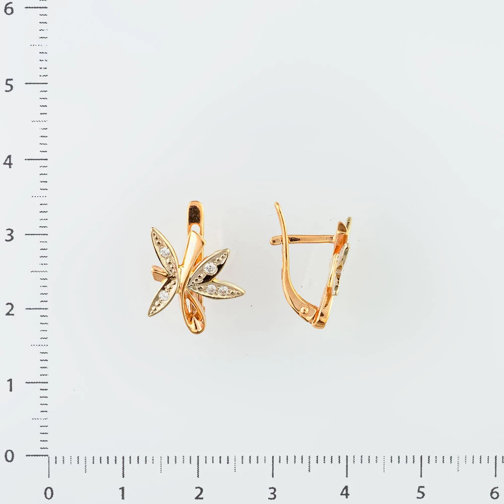 Серьги с фианитом из красного золота 585 пробы