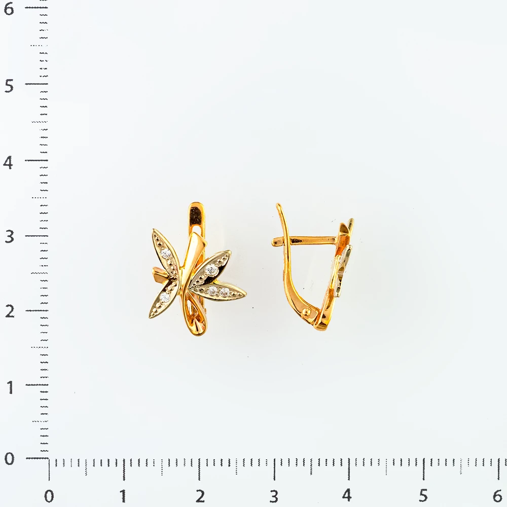 Серьги с фианитом из красного золота 585 пробы