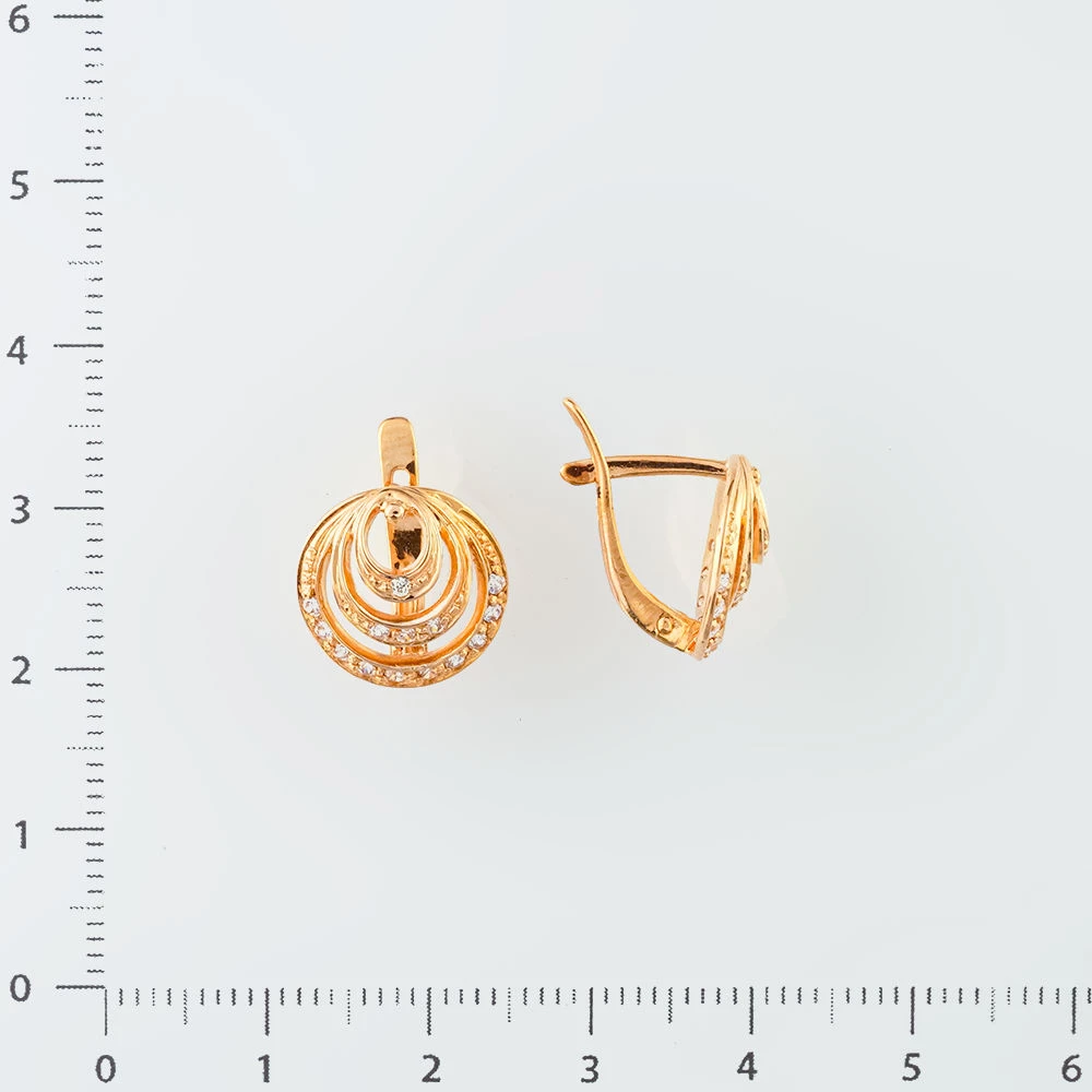 Серьги с фианитом из красного золота 585 пробы