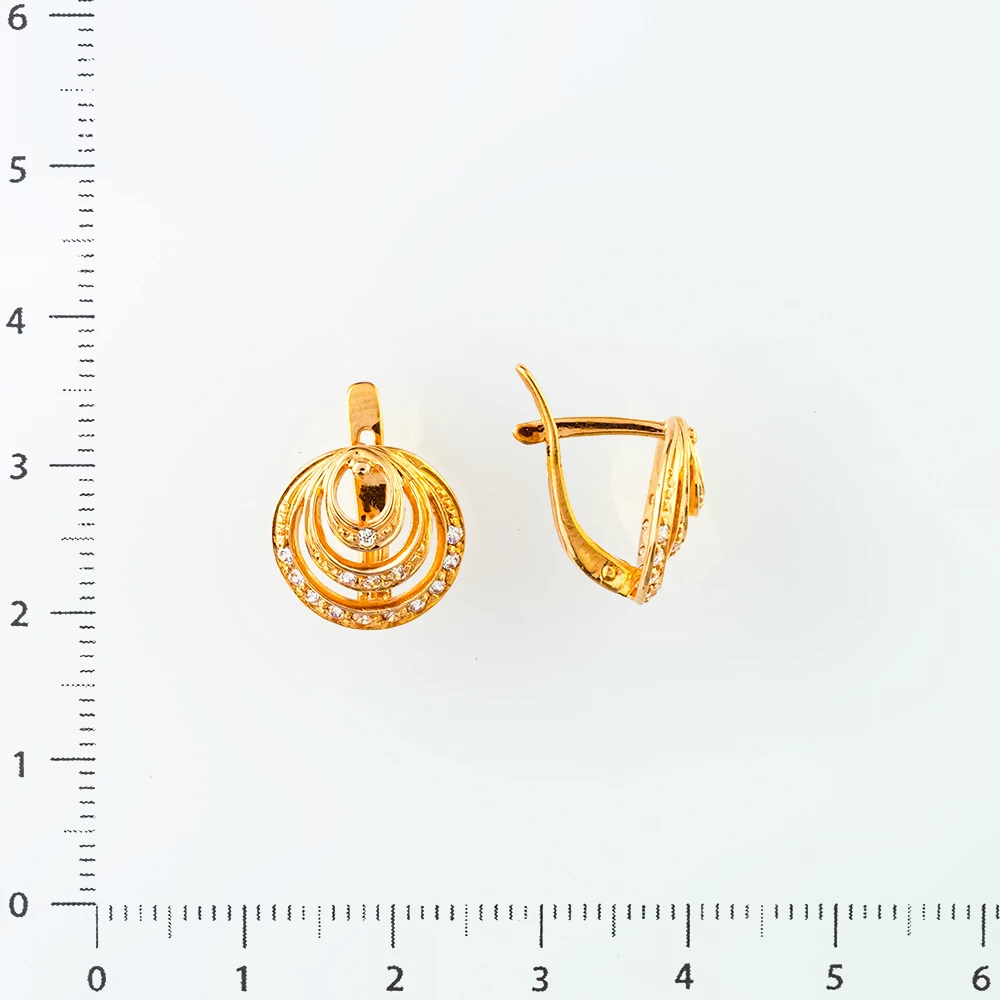 Серьги с фианитом из красного золота 585 пробы