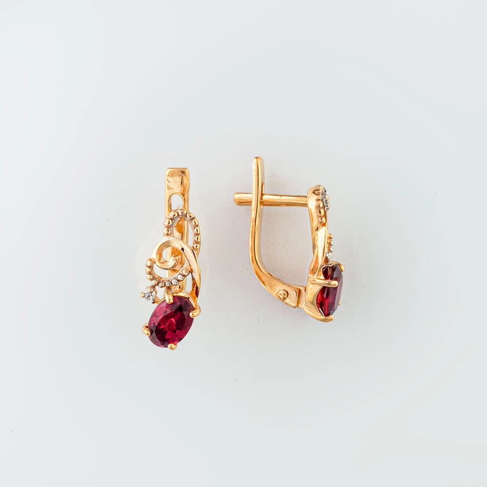 Серьги с гранатом из красного золота 585 пробы