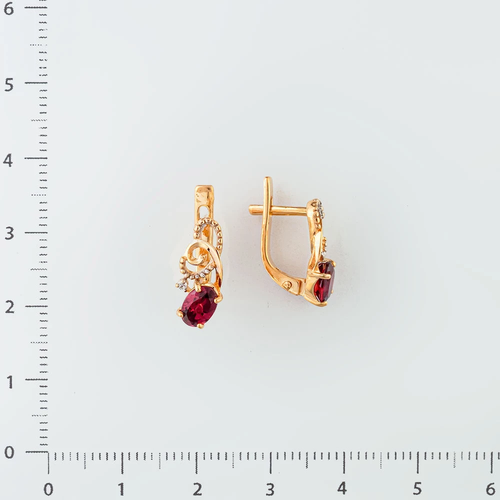 Серьги с гранатом из красного золота 585 пробы