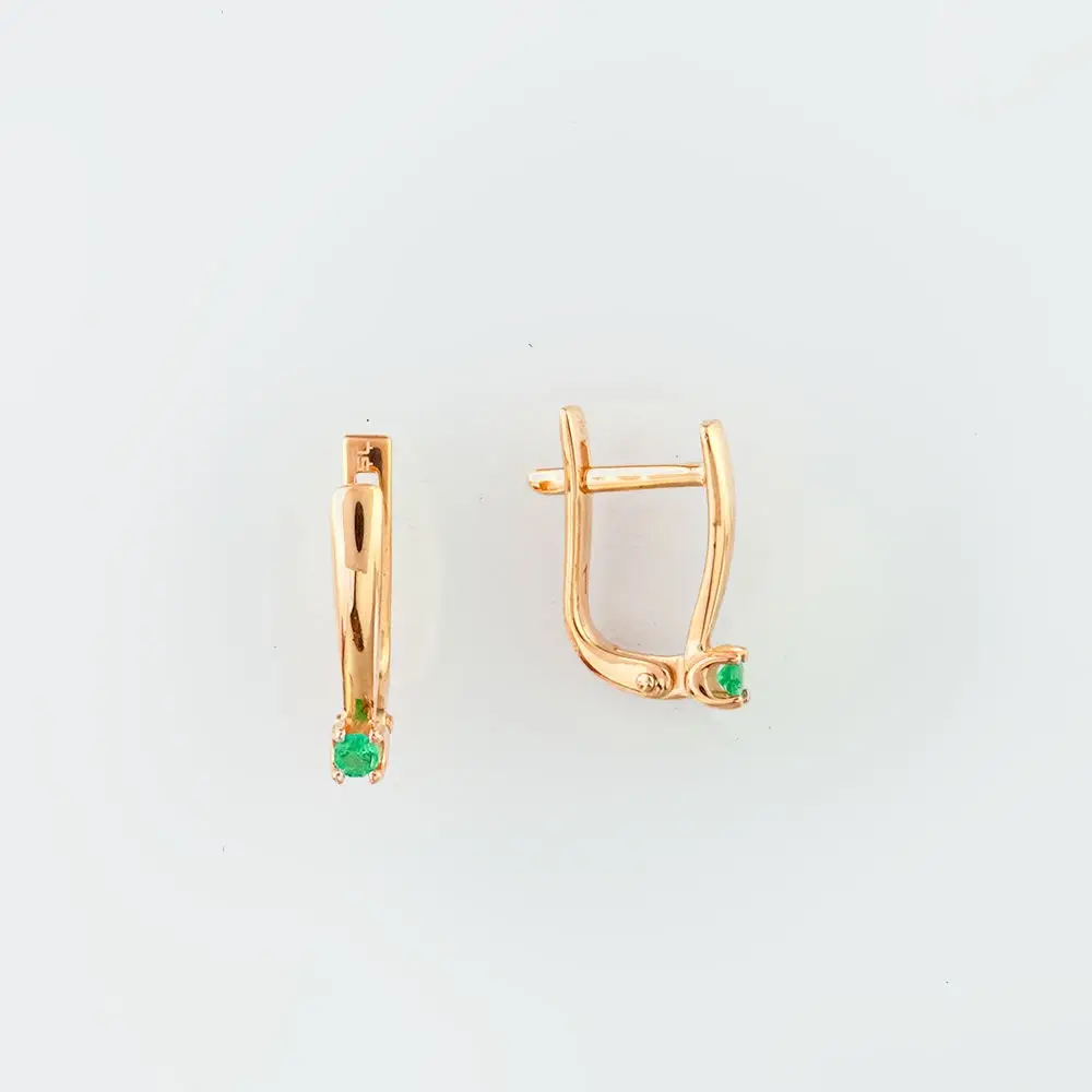 Серьги с изумрудом из красного золота 585 пробы