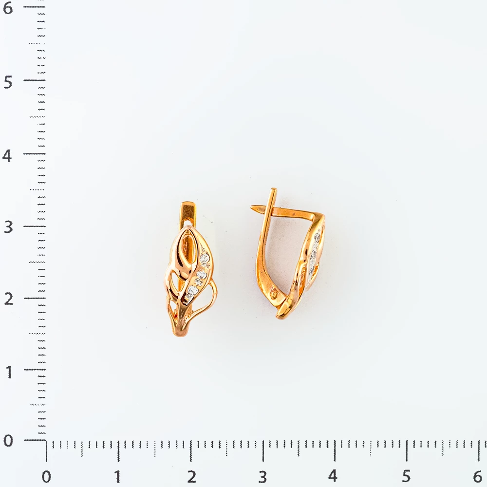 Серьги с фианитом из красного золота 585 пробы