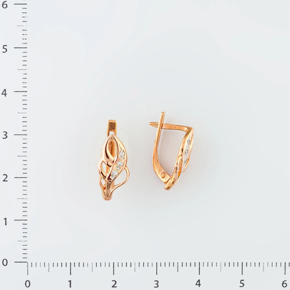 Серьги с фианитом из красного золота 585 пробы