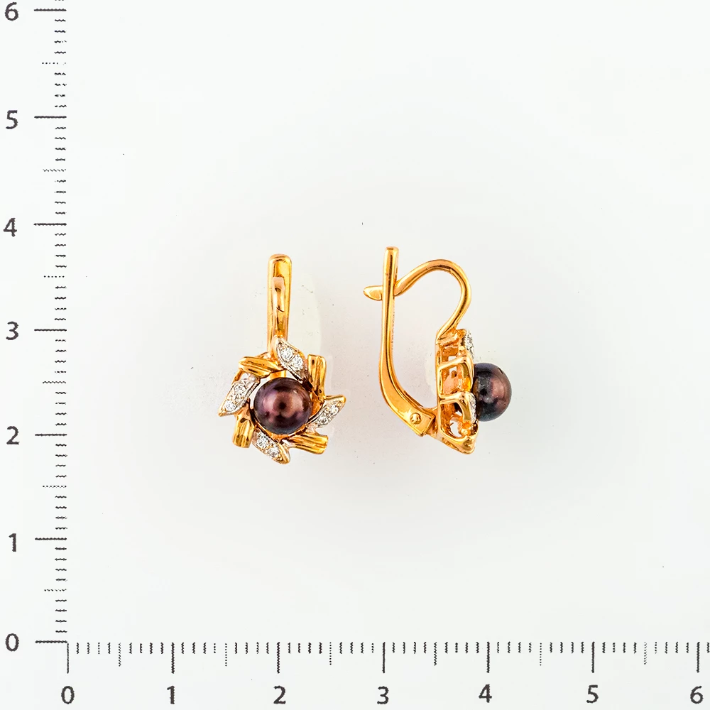 Серьги с культивированным жемчугом из красного золота 585 пробы