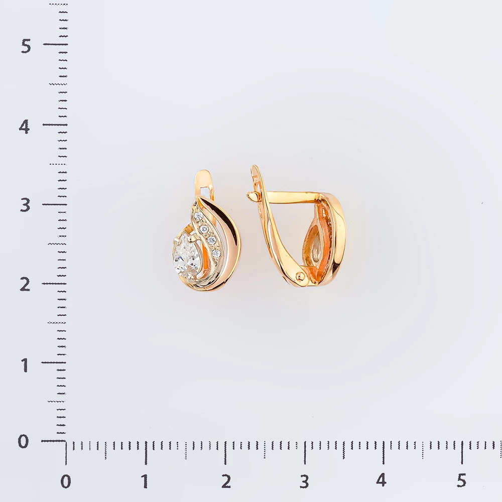 Серьги с фианитом из красного золота 585 пробы