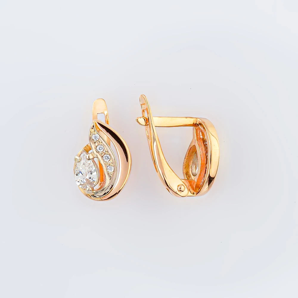 Серьги с фианитом из красного золота 585 пробы