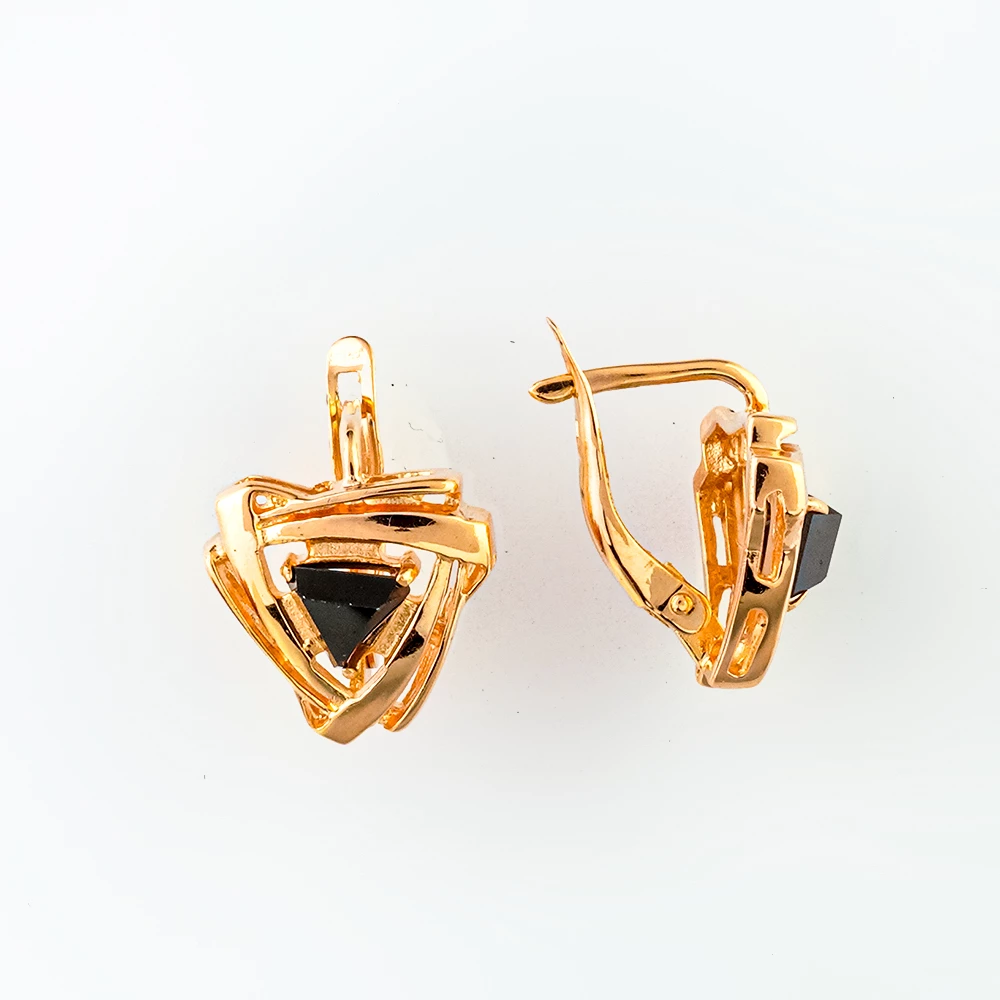 Серьги с ониксом из красного золота 585 пробы