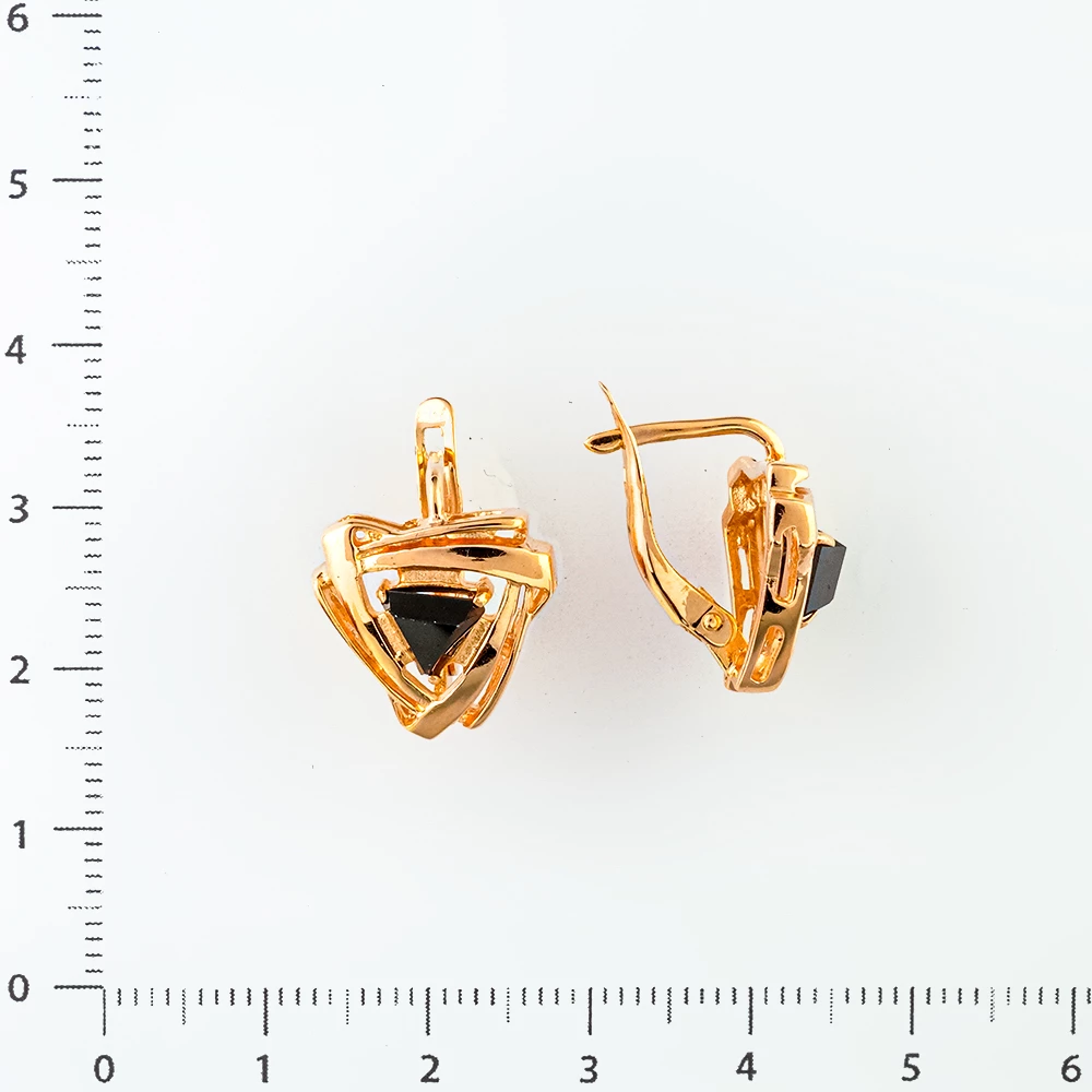 Серьги с ониксом из красного золота 585 пробы