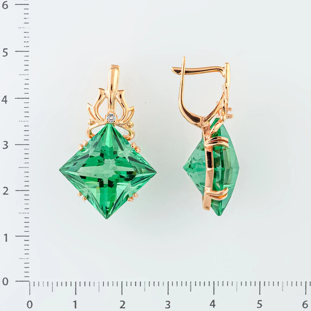 Серьги с ситаллом из красного золота 585 пробы