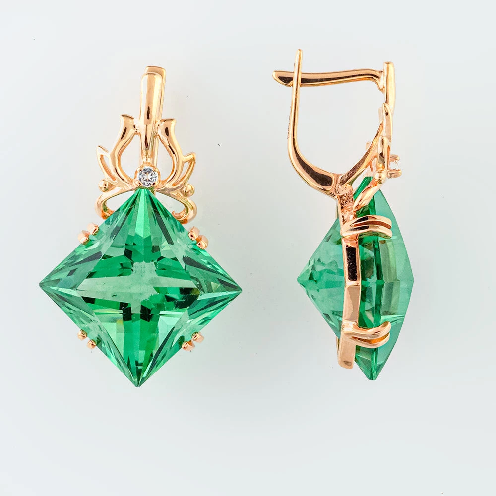 Серьги с ситаллом из красного золота 585 пробы