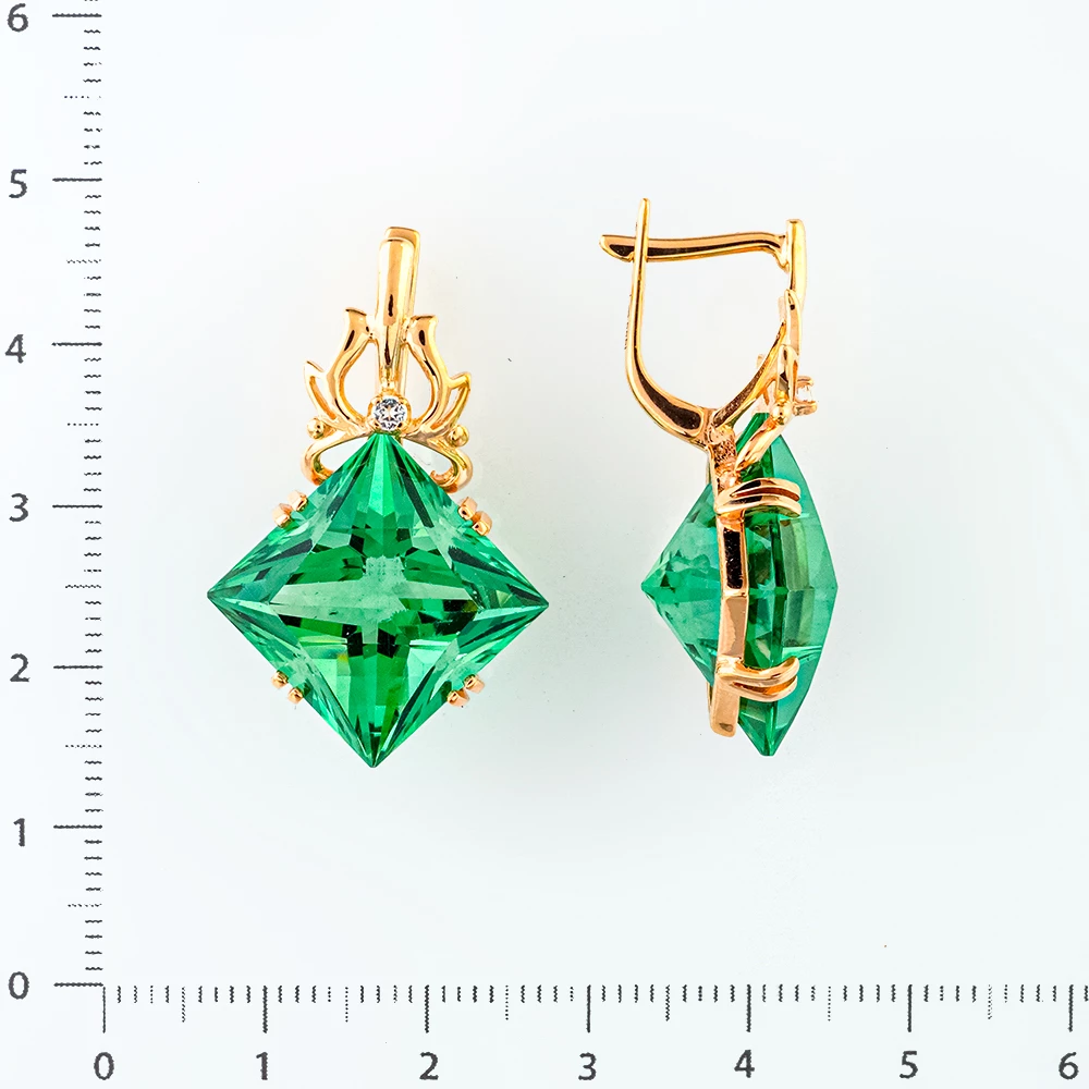 Серьги с ситаллом из красного золота 585 пробы