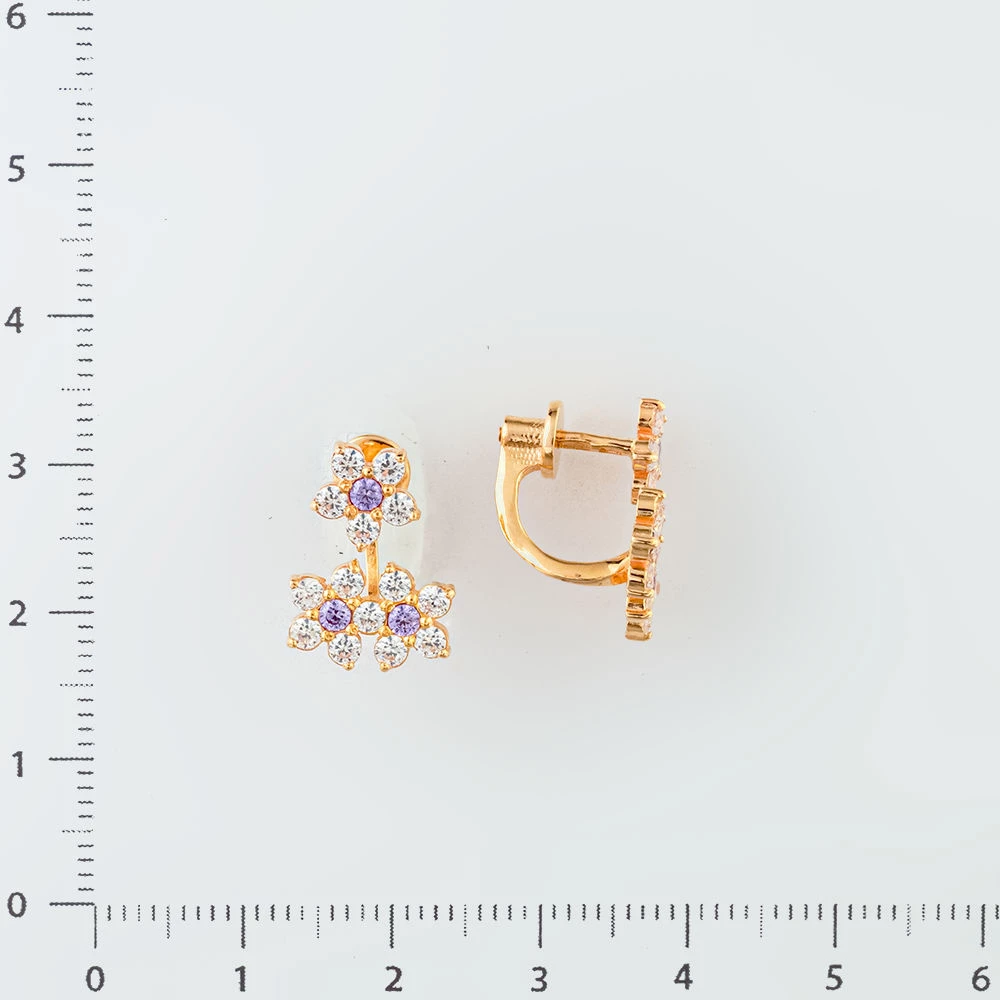 Серьги с фианитом из красного золота 585 пробы