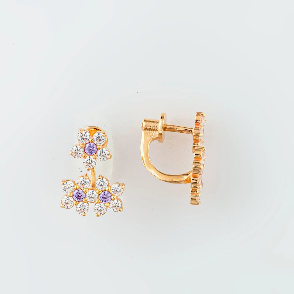 Серьги с фианитом из красного золота 585 пробы