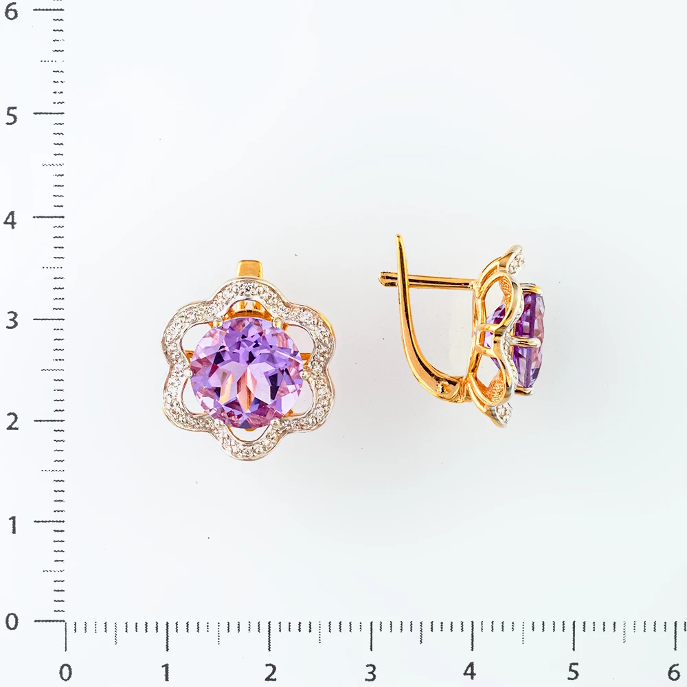 Серьги с аметистом из красного золота 585 пробы