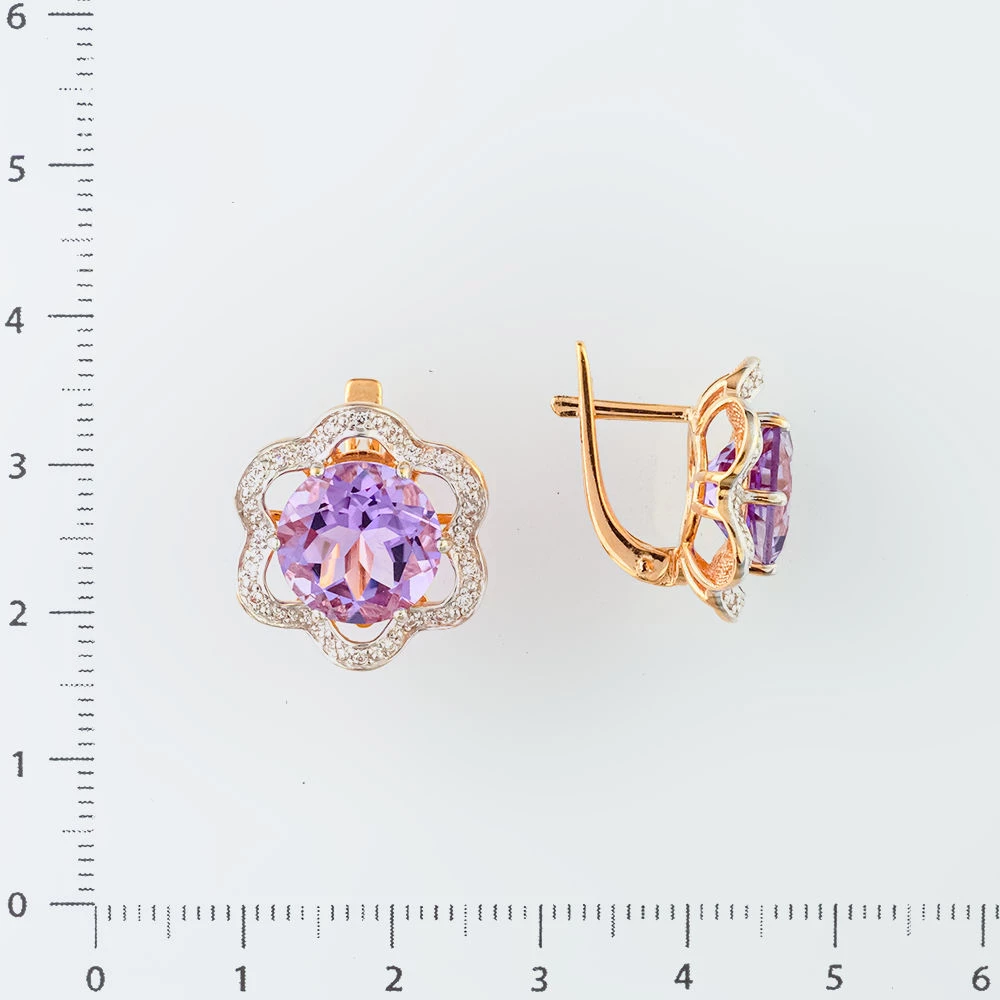 Серьги с аметистом из красного золота 585 пробы