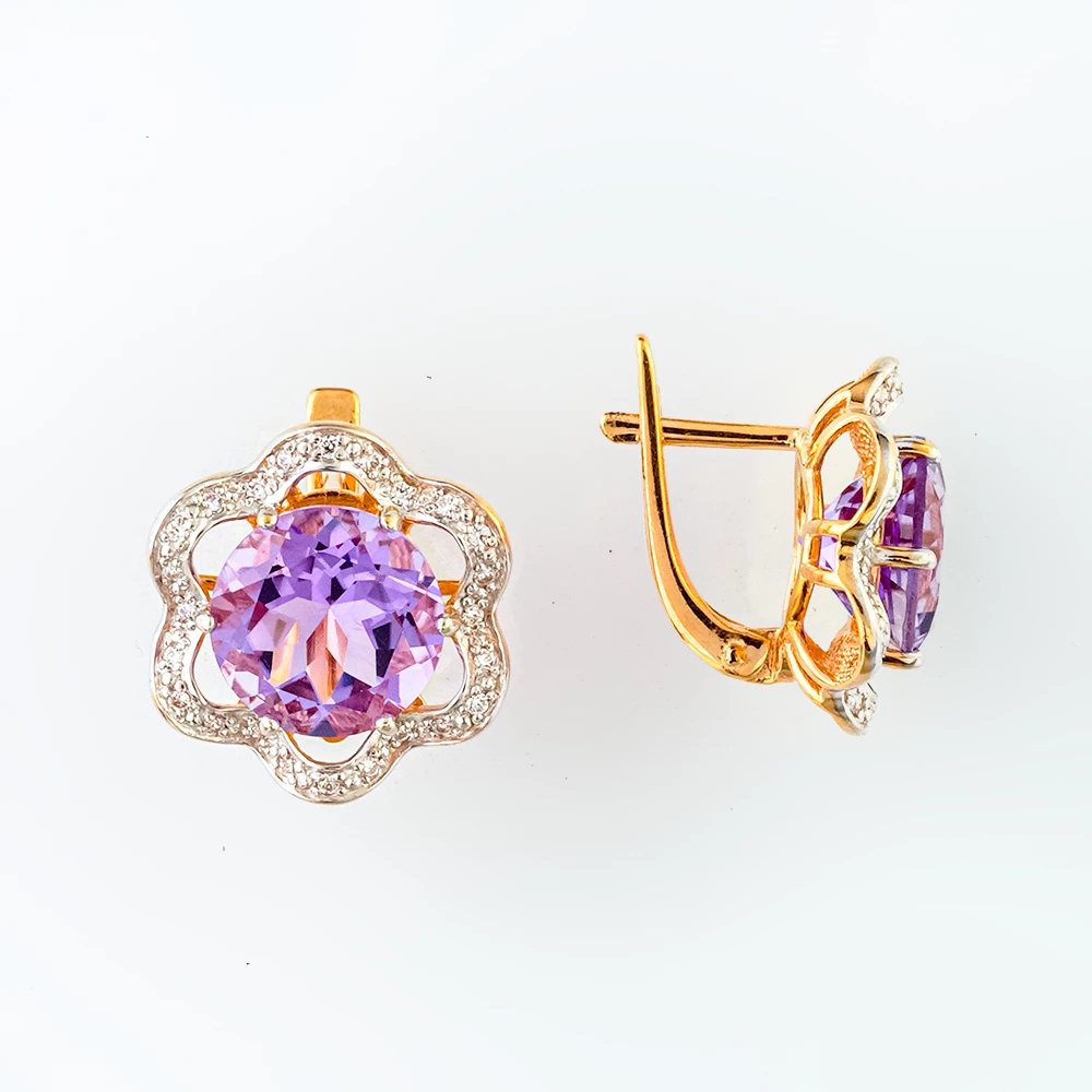 Серьги с аметистом из красного золота 585 пробы