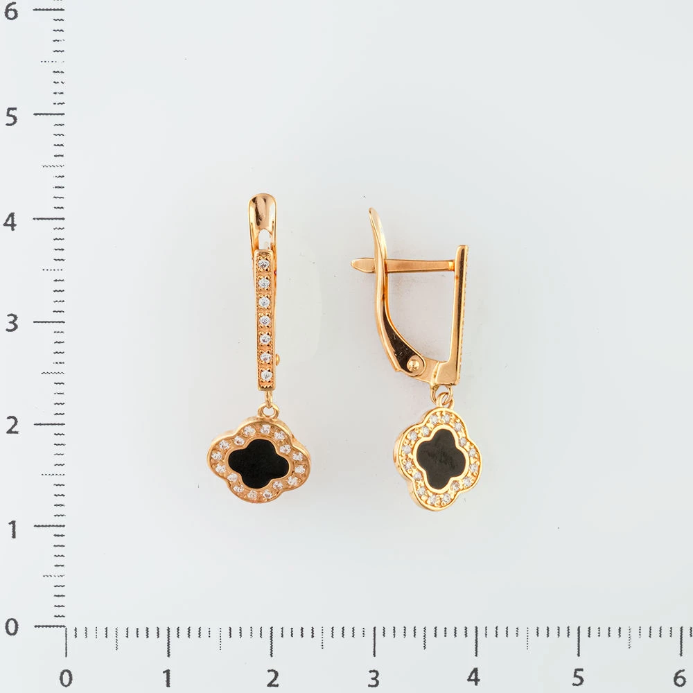 Серьги с ониксом из красного золота 585 пробы