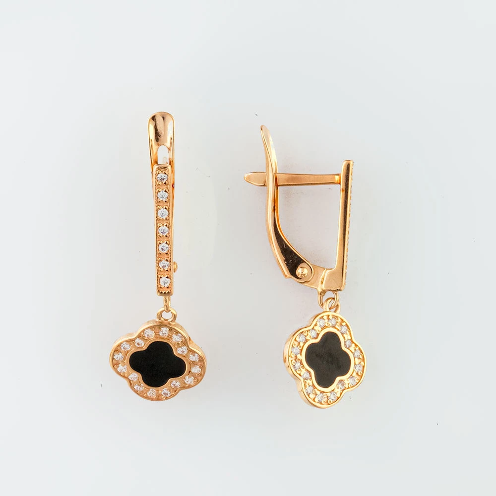 Серьги с ониксом из красного золота 585 пробы