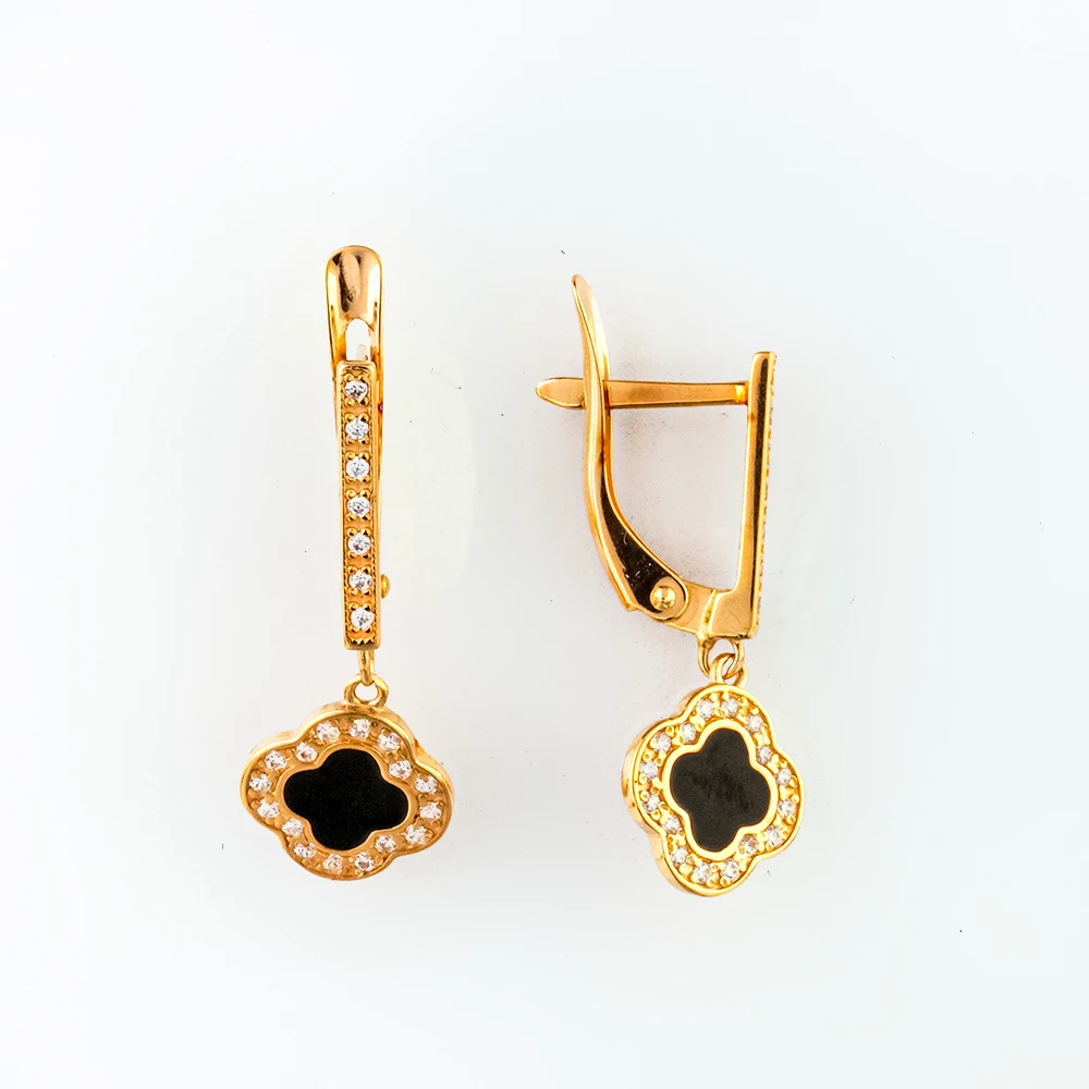 Серьги с ониксом из красного золота 585 пробы